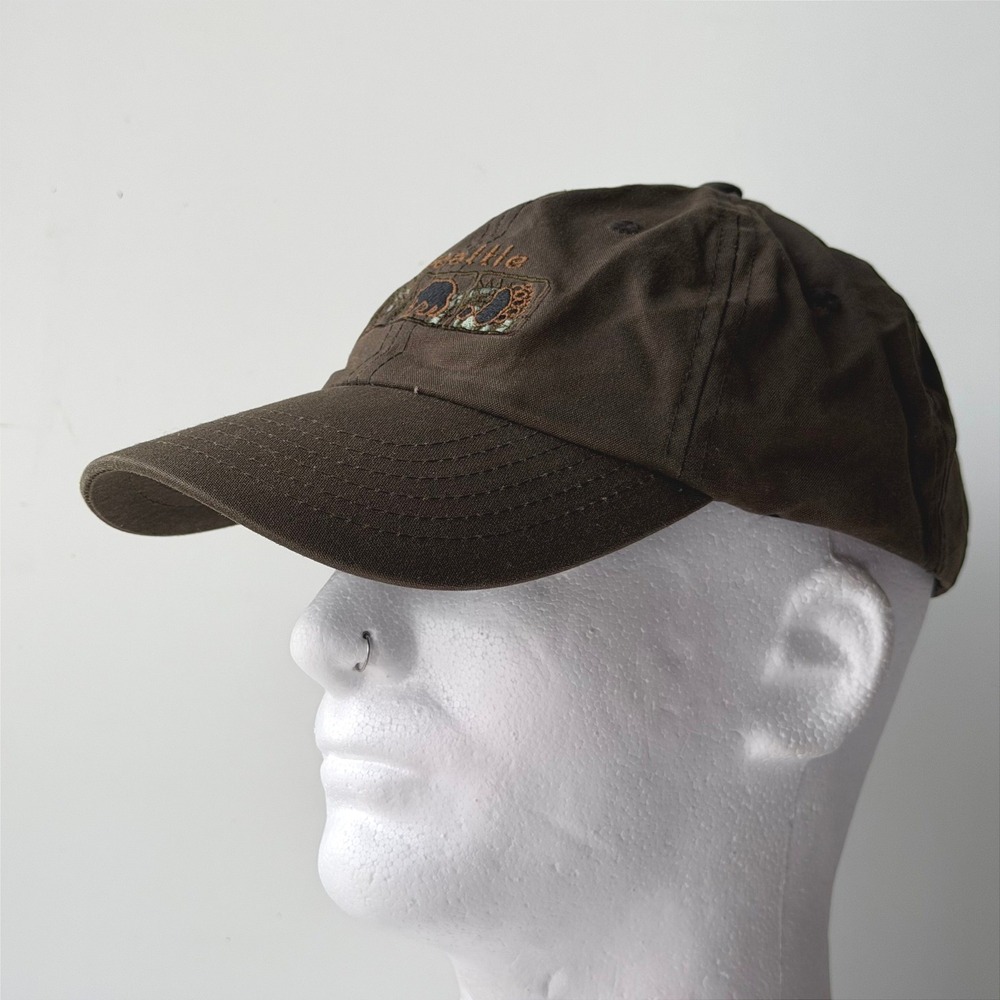 Vintage Seattle Baseball Cap Brown Waxed Canvas Adjustable Strapback Hat Pier55